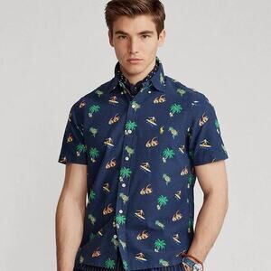 Polo Ralph Lauren Men's Classic Fit Surfer-Print Oxford Shirt Tropical Surfer M